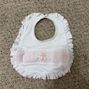 Elegant White and Pink Ruffled Baby Bib
